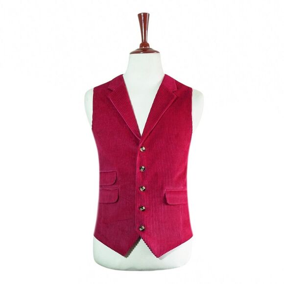 Mens 46R Red Corduroy Waistcoat Vest Formal Wedding Party Classic Preppy Casual
